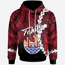 Tahiti Polynesian Hoodie - Tribal Wave Tattoo Flag Style