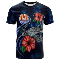 Tahiti Polynesian T shirt - Blue Turtle Hibiscus
