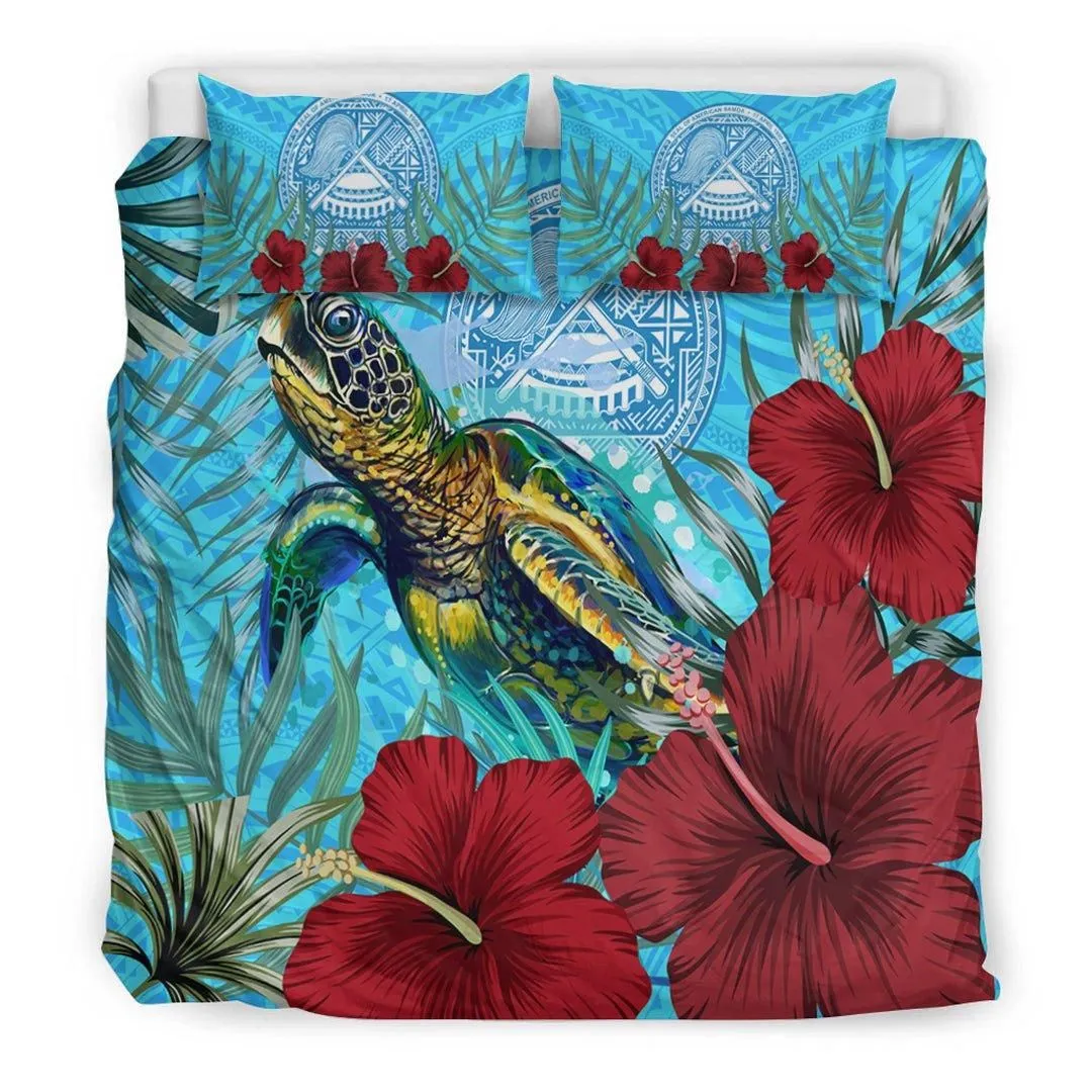 Alohawaii Bedding Set - American Samoa Turtle Hibiscus Ocean Bedding Set A95
