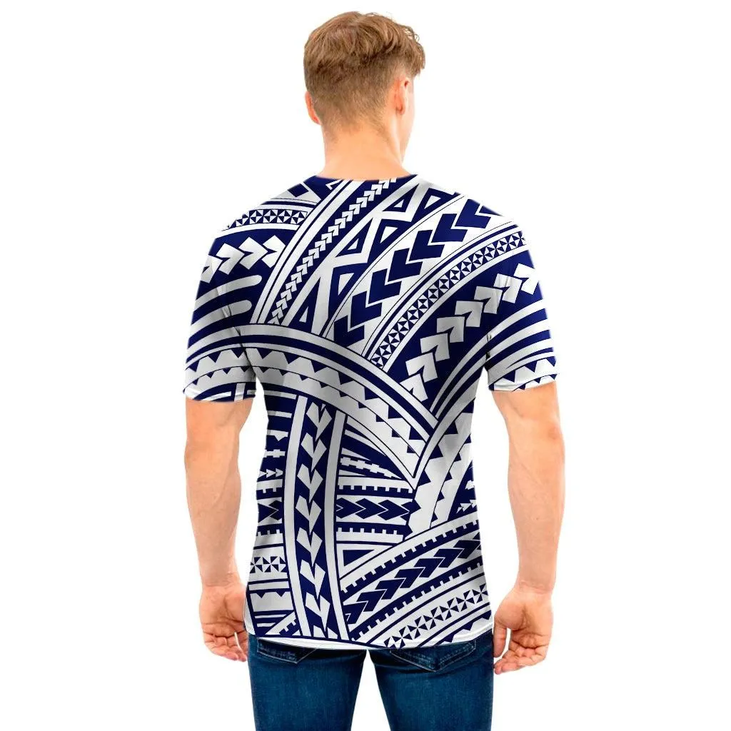 Blue Maori Polynesian Tattoo Print Mens T-Shirt