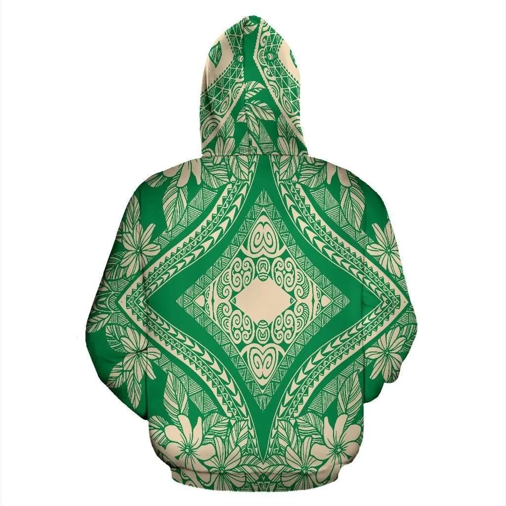 Alohawaii Hoodie - Polynesian Plumeria Mix Green Pullover - AH - JR