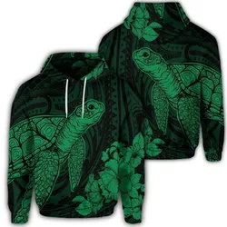 Hawaiian Hibiscus Memory Turtle Polynesian Hoodie Green