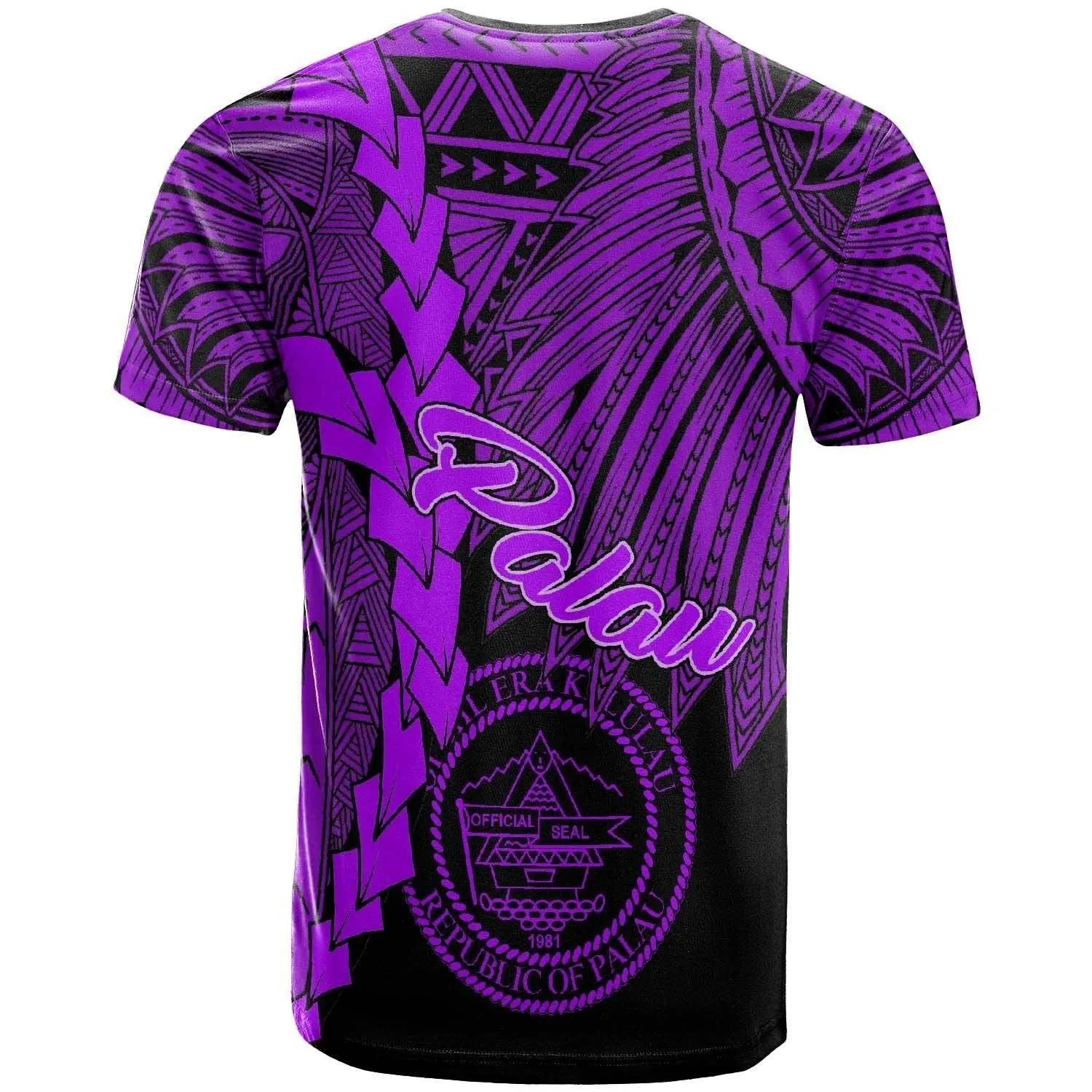 Palau Polynesian Custom Personalised T shirt - Tribal Wave Tattoo Purple
