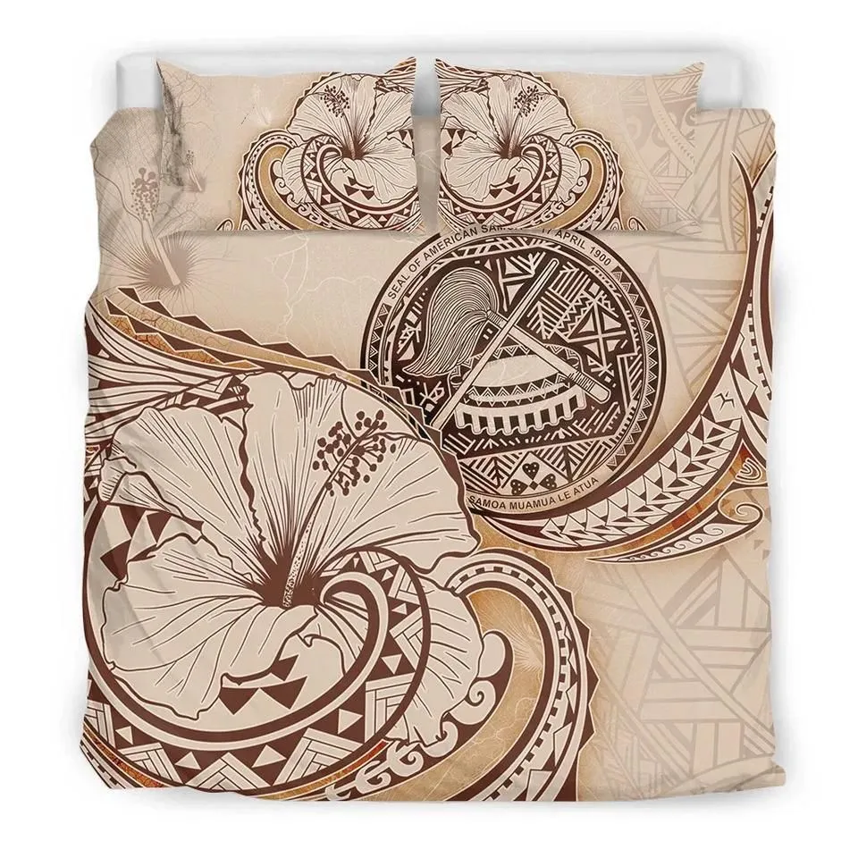 Vibe Hoodie American Samoa Bedding Set - Hibiscus Flower Vintage Style