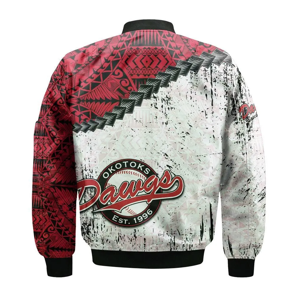 Okotoks Dawgs Bomber Jacket Grunge Polynesian Tattoo - CA BASEBALL