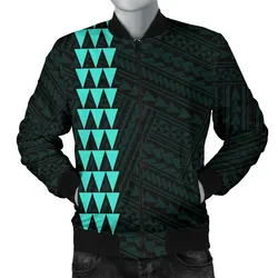 Hawaii Kakau Polynesian Three Turtles Map Personalized Men's Bomber Jacket - Turquoise - AH - J6