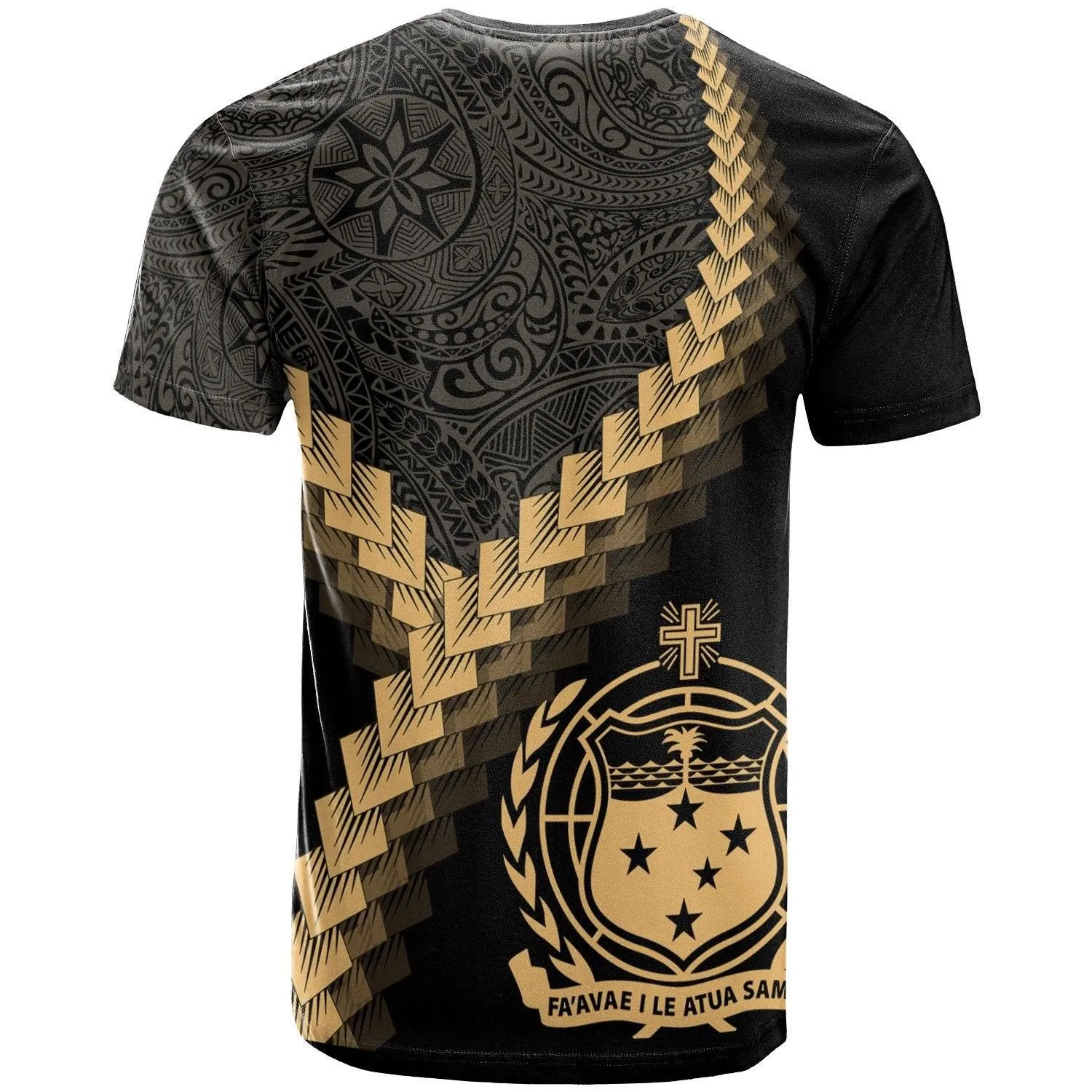 Samoa T-Shirt - Samoa Coat Of Arms With Polynesian Tattoo Gold