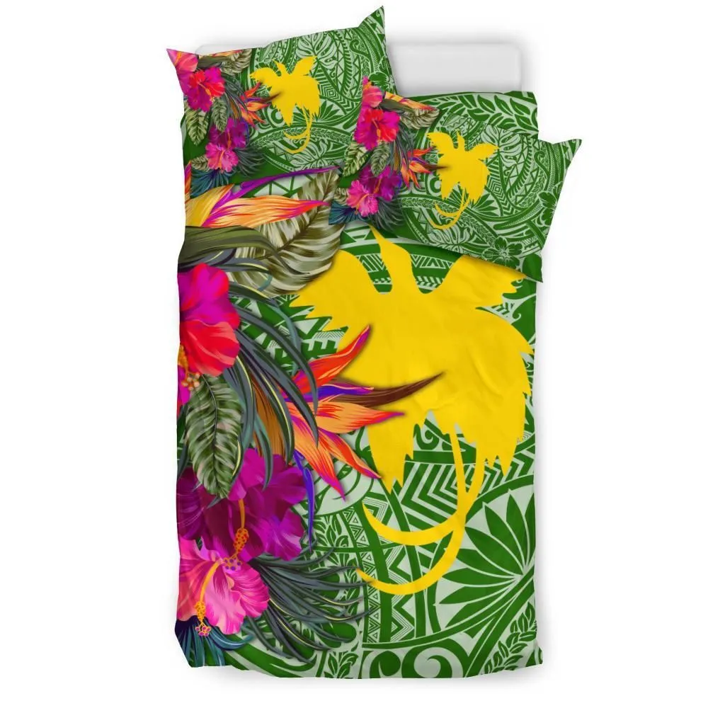 Papua New Guinea Bedding Set - Hibiscus Polynesian Pattern Green Version