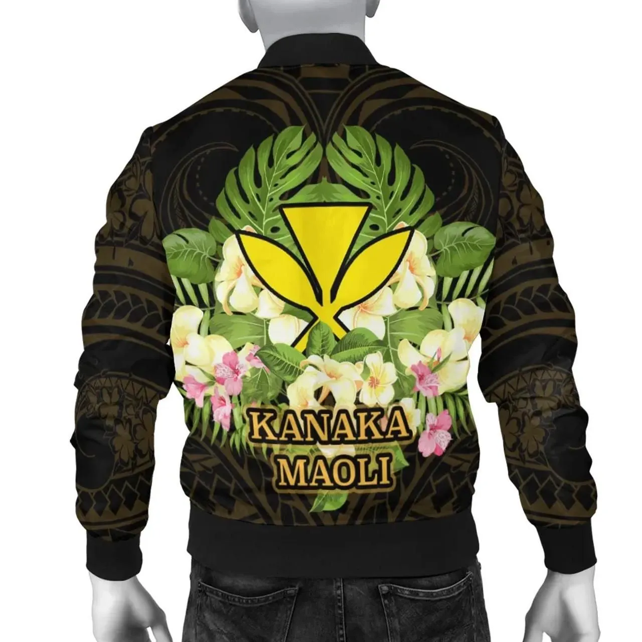 Hawaii Kanaka Maoli Bomber Jacket - Polynesian Gold Patterns Collection