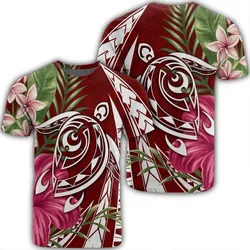 Hawaii Polynesian Turtle Tropical Hibiscus Plumeria T-Shirt - Red - AH