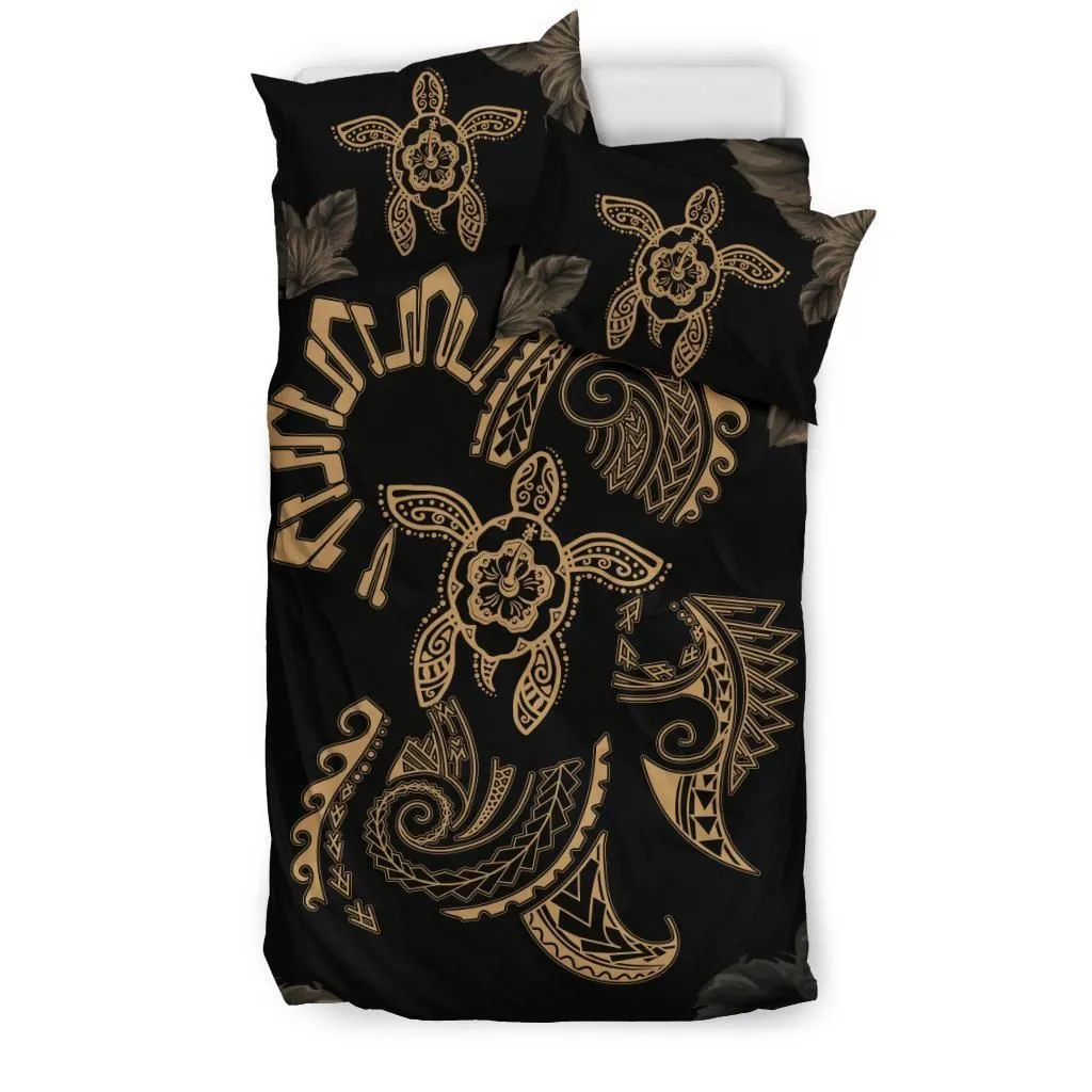 Hawaiian Hibiscus Wave Turtle Polynesian Bedding Set