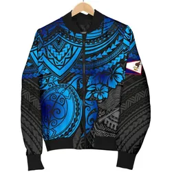 American Samoa Polynesian Bomber Jacket (Women) - Blue Turtle - BN15