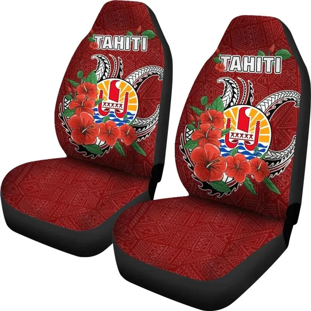 Tahiti Polynesian Car Seat Covers - Hibiscus Coat of Arm Red - BN11