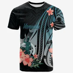 Vanuatu T shirt - Turquoise Polynesian Hibiscus Pattern Style