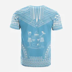 Fiji Custom Personalised T-Shirt - Fiji Coat Of Arms Polynesian Chief Tattoo Light Blue Version