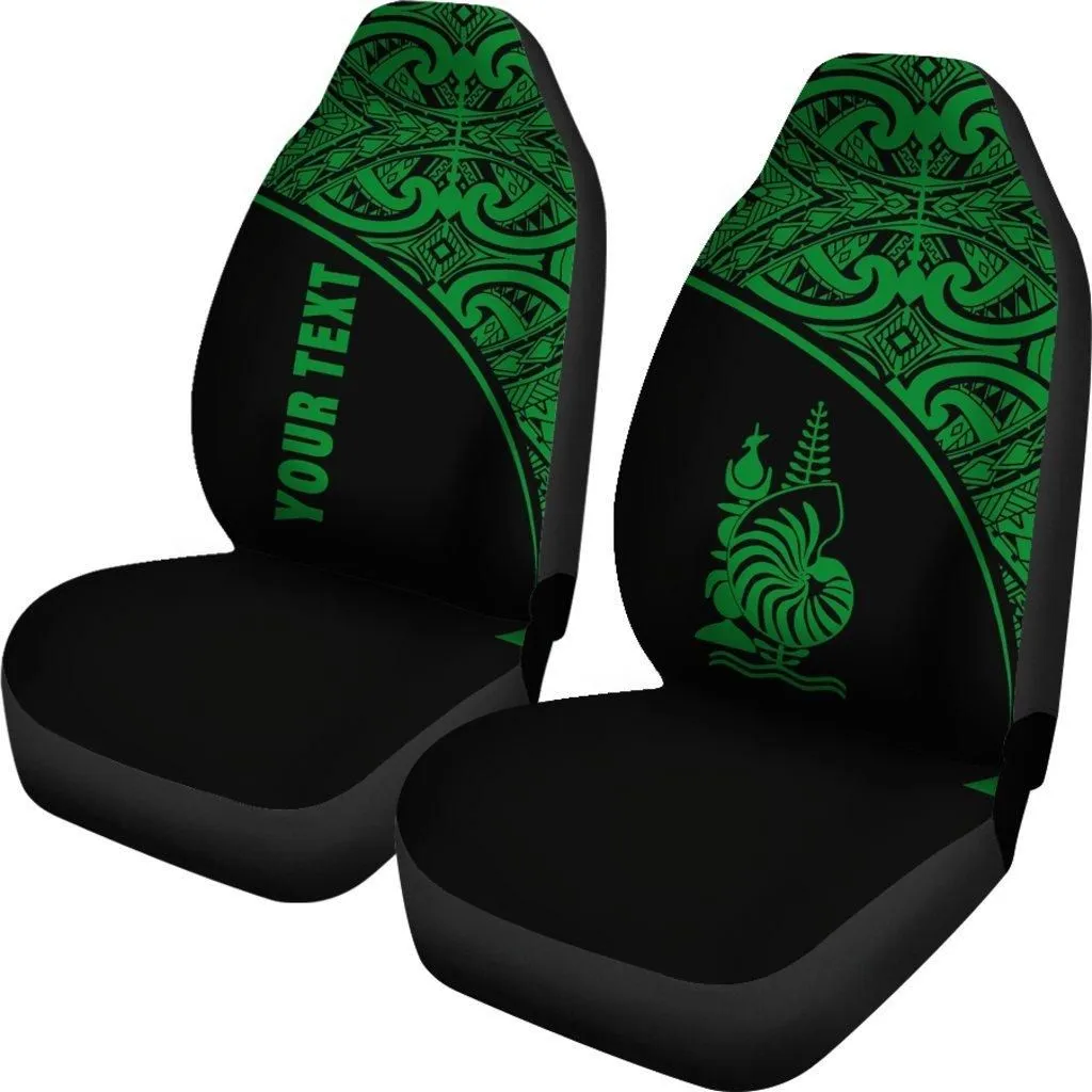 New Caledonia Custom Personalised Car Seat Covers - New Caledonia Coat Of Arms Polynesian Green Curve