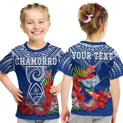 Custom Personalised Guam Chamorro T Shirt KID Guaman Latte Stone Tropical Flowers Blue Version LT14
