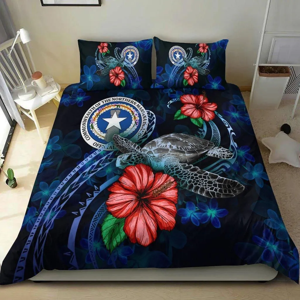 Northern Mariana Islands Polynesian Bedding Set - Blue Turtle Hibiscus