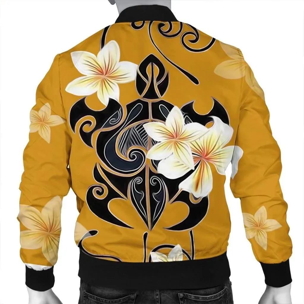 Alohawaii Jacket - Hawaiian Turtle Plumeria Polynesian Bomber Jacket Yellow - AH - JR