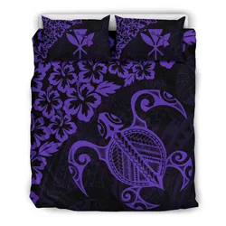 Hawaiian Map Turtle Hibiscus Kanaka Polynesian Bedding Set - Purple - AH J4