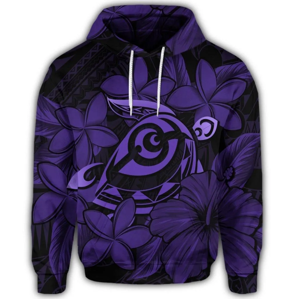 Hawaiian Turtle Hibiscus Plumeria Kanaka Polynesian Hoodie Purple - Soft Style
