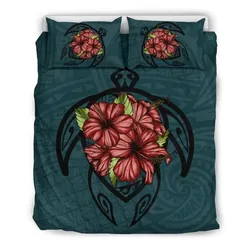 FamilyGater Home Set - Hawaii Turtle Hibiscus Polynesian Bedding Set - AH J4