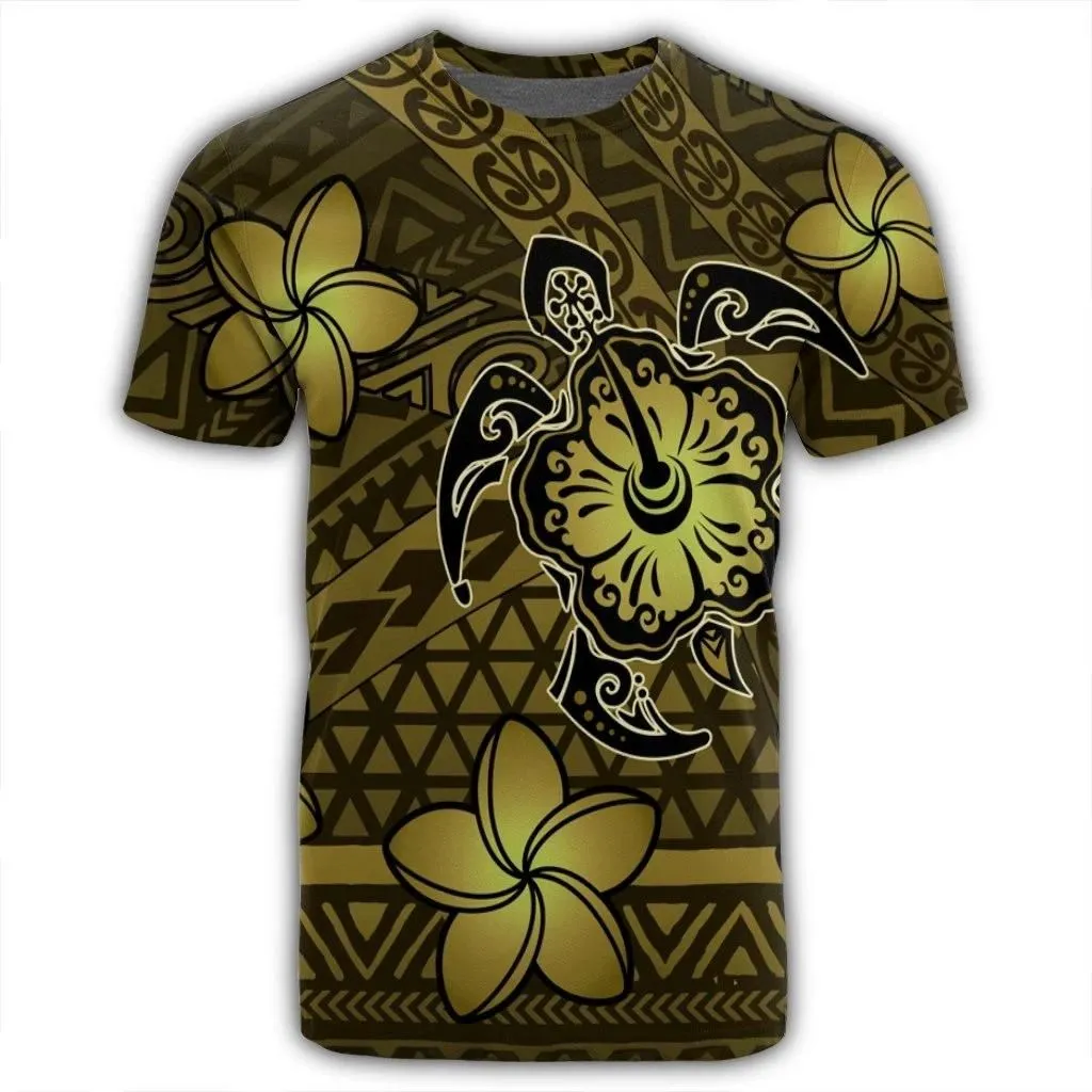 Alohawaii Tee - Hawaii Mix Polynesian Turtle Plumeria T-shirt AH - Nick Style - Yellow - J5R