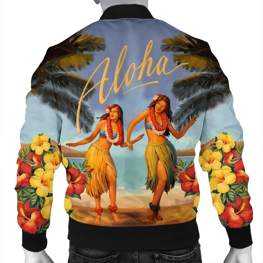 Hawaiian Aloha Hula Girl Hibiscus Polynesian Bomber Jacket