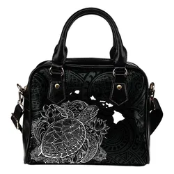Polynesian Hawaii Shoulder Handbag - Turtle Map White Black