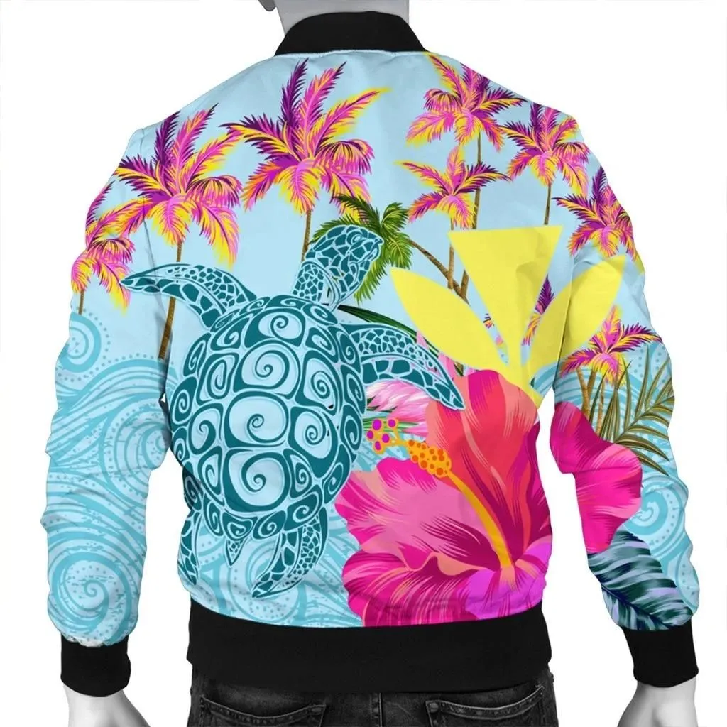 FamilyGater Jacket - Hawaii Sea Turtle Hibiscus Kanaka Bomber Jacket - AH - J4R