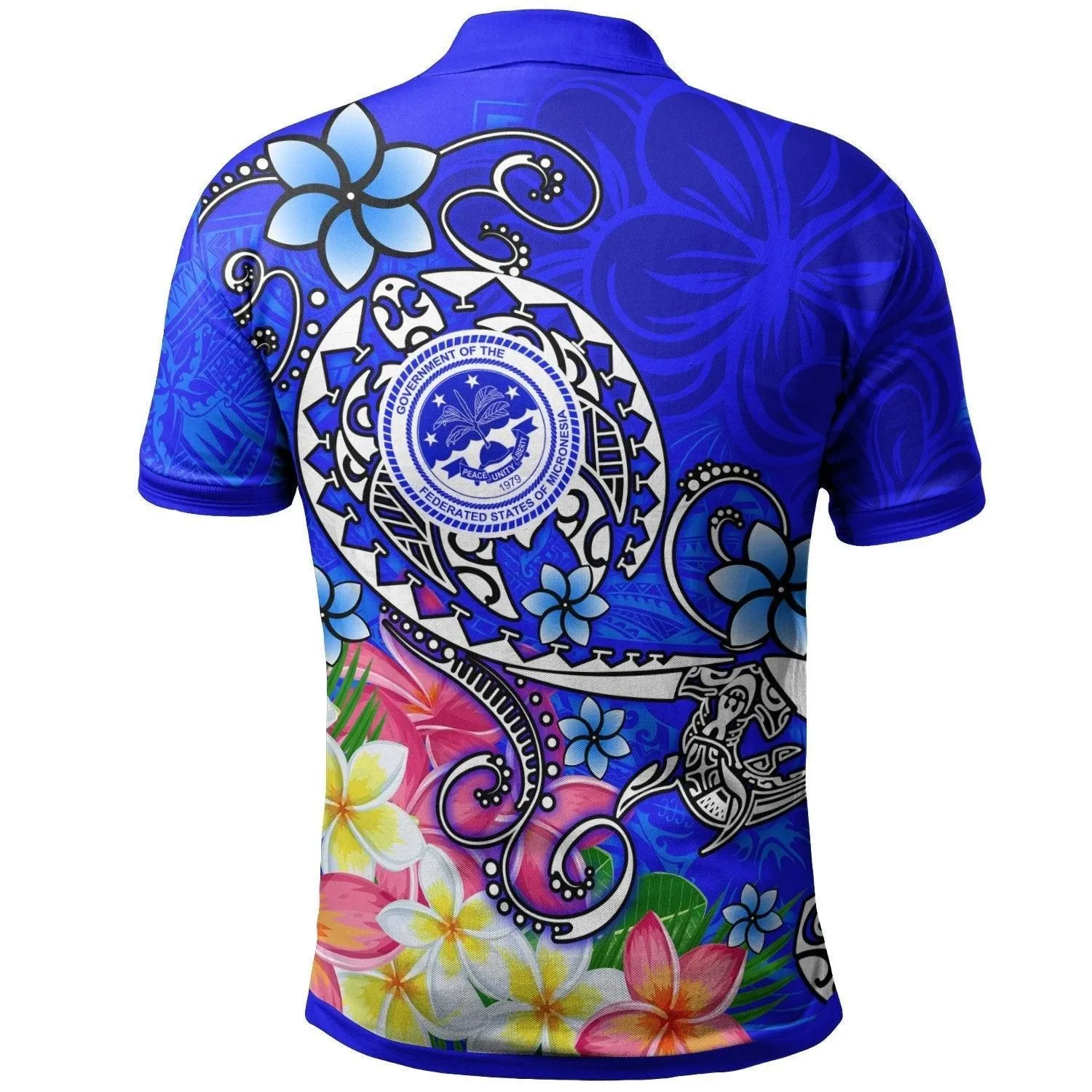FSM Polo Shirt - Turtle Plumeria (Blue)