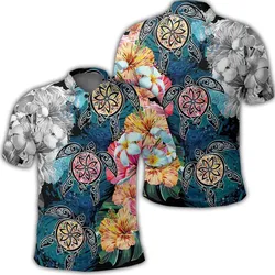 Hawaiian Turtle Swimming Wave Plumeria Hibiscus Polynesian Polo Shirt - Garden Style