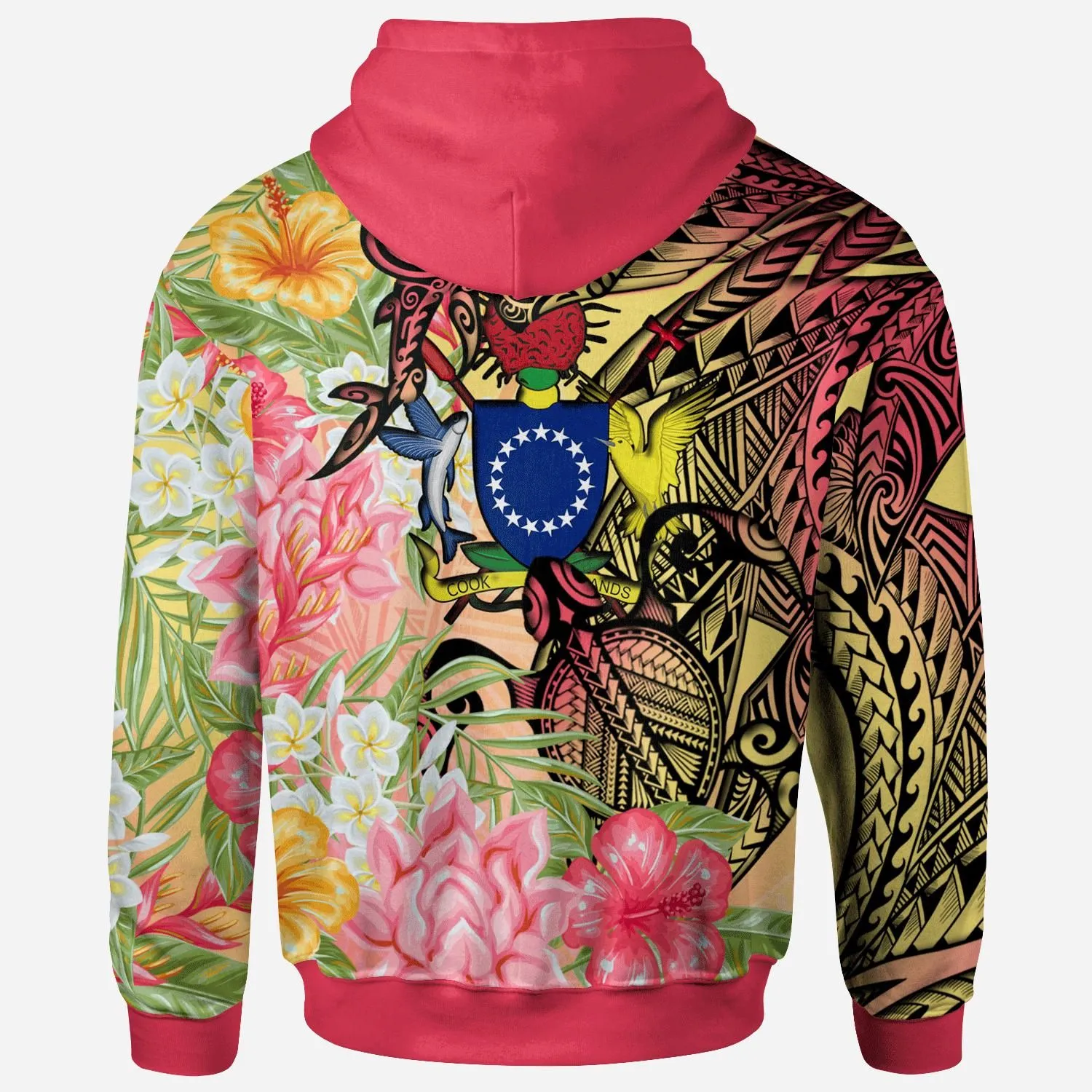 Cook Islands Hoodie - Flowers Tropical With Sea Animals