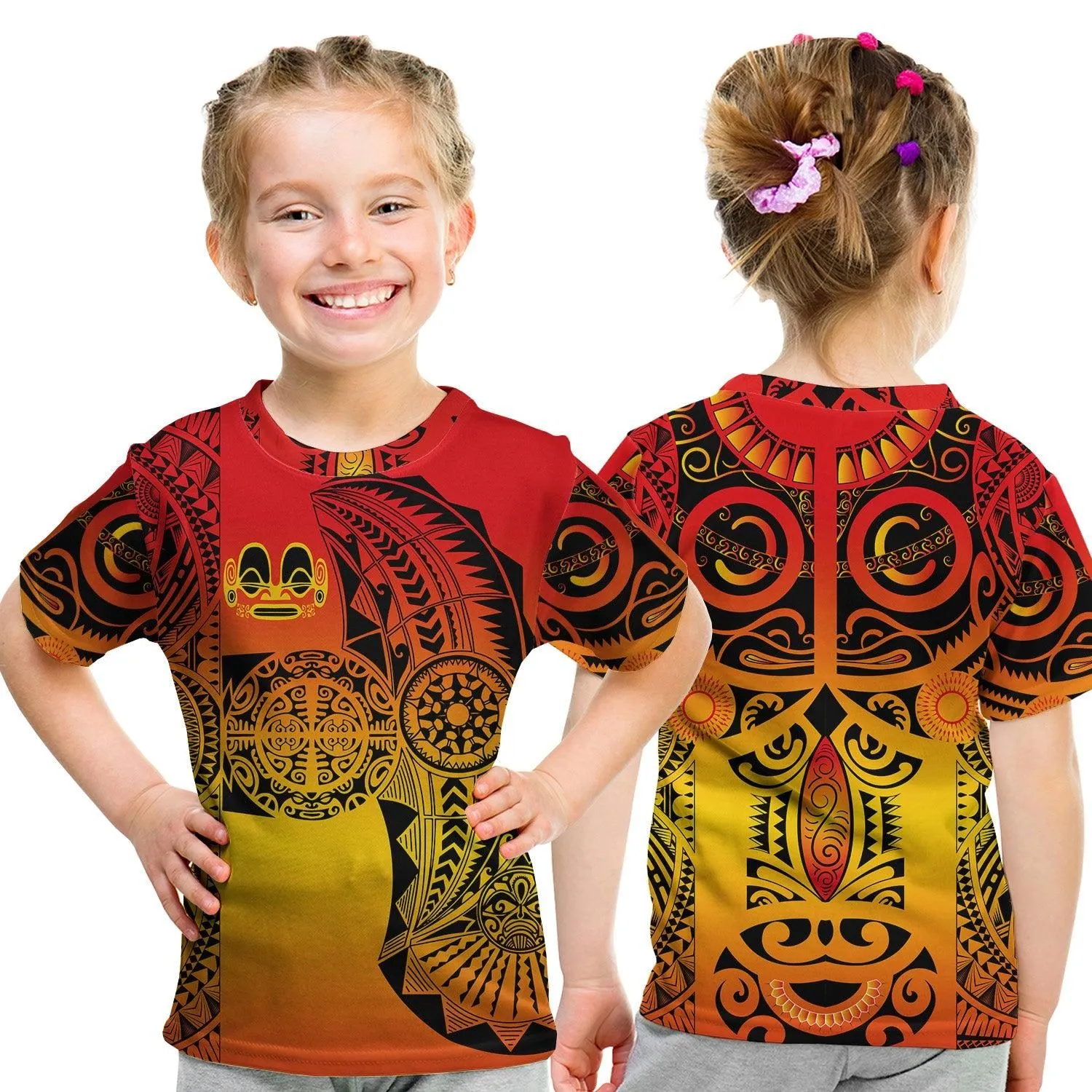Marquesas Islands T Shirt Kid Marquesan Tattoo Original Style - Gradient Red LT8