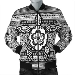 Hawaiian Turtle Polynesian Tribal Bomber Jacket White