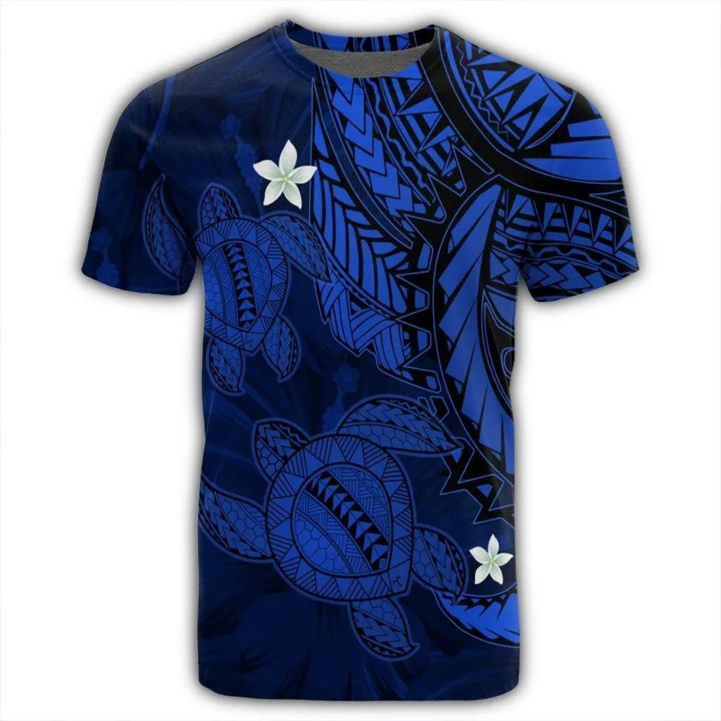 Hawaii Polynesian Turtle Hibiscus T-Shirt - Blue - AH