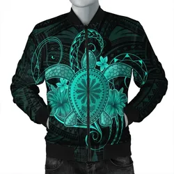 FamilyGater Jacket - Hawaii Turtle Hibiscus Polynesian Bomber Jacket - Full Style - Turquoise - AH - J4R