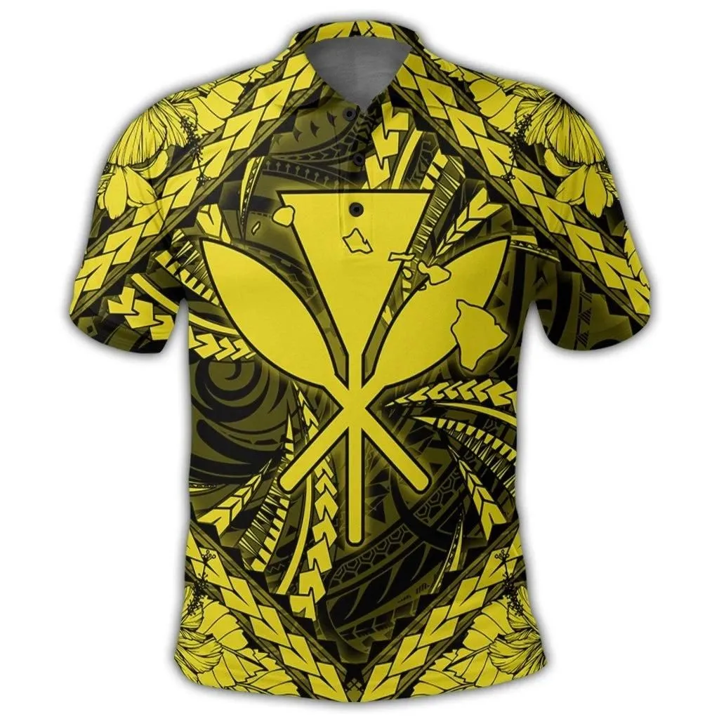 Alohawaii Shirt - Hawaiian Map Kanaka Hibiscus Yellow Polynesian Polo Shirt - AH - JR