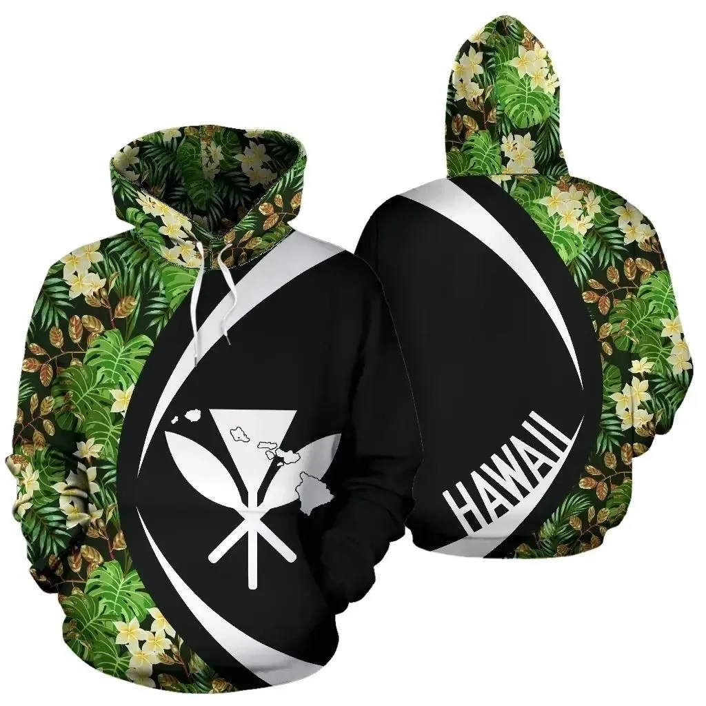 Alohawaii Hoodie - Kanaka Tropical Leaves And Plumeria Hoodie - Circle Style - AH - J1