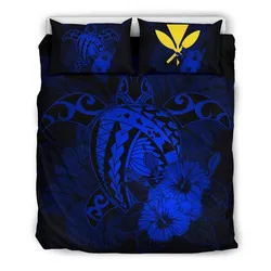 FamilyGater Bedding Set - Cover and Pillow Cases Hawaiian Map Hibiscus Kanaka Polynesian - Harold Turtle - Blue - AH J9