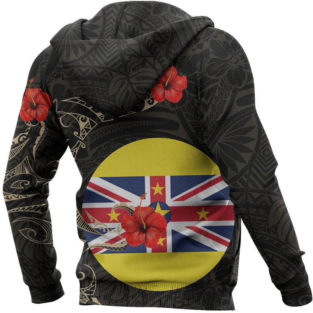 Niue Hoodie Hibiscus Tattoo Style