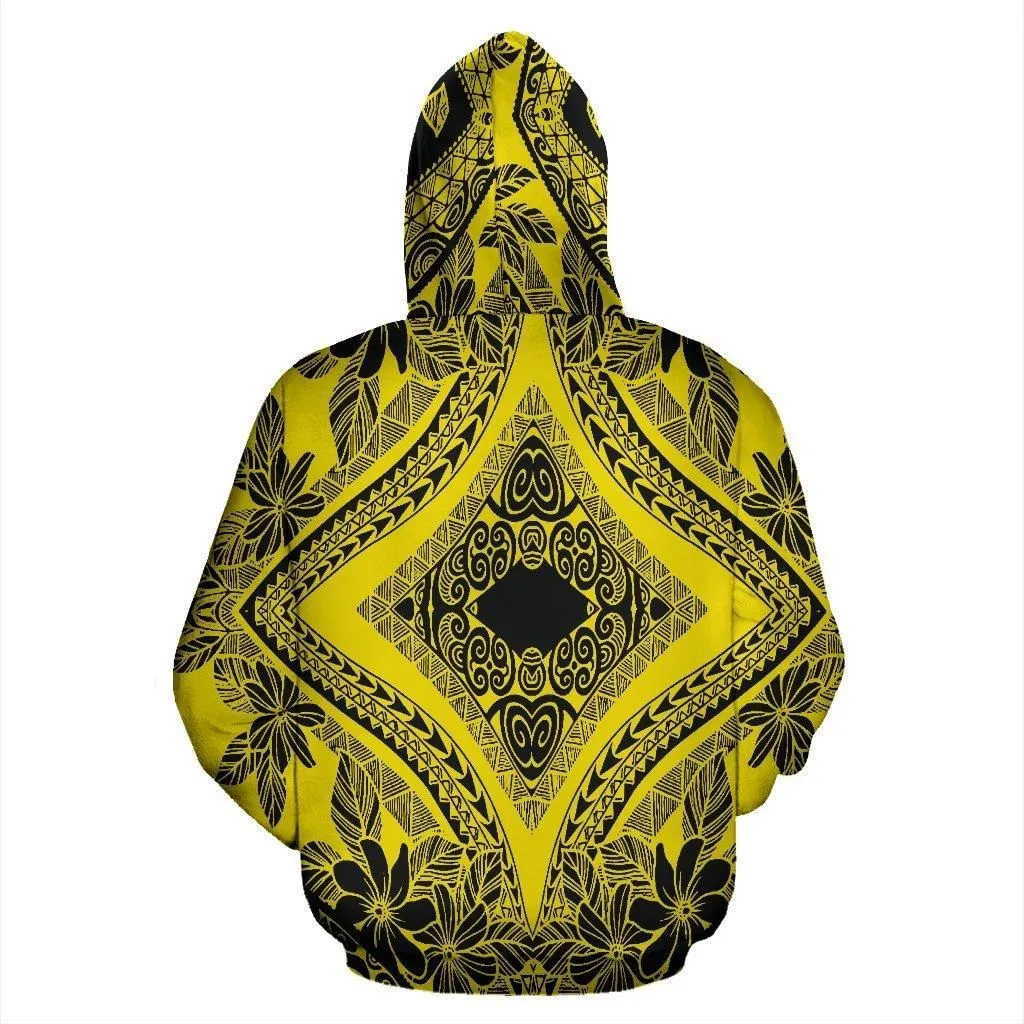 Hawaii Hoodie - Polynesian Plumeria Mix Yellow Black Pullover