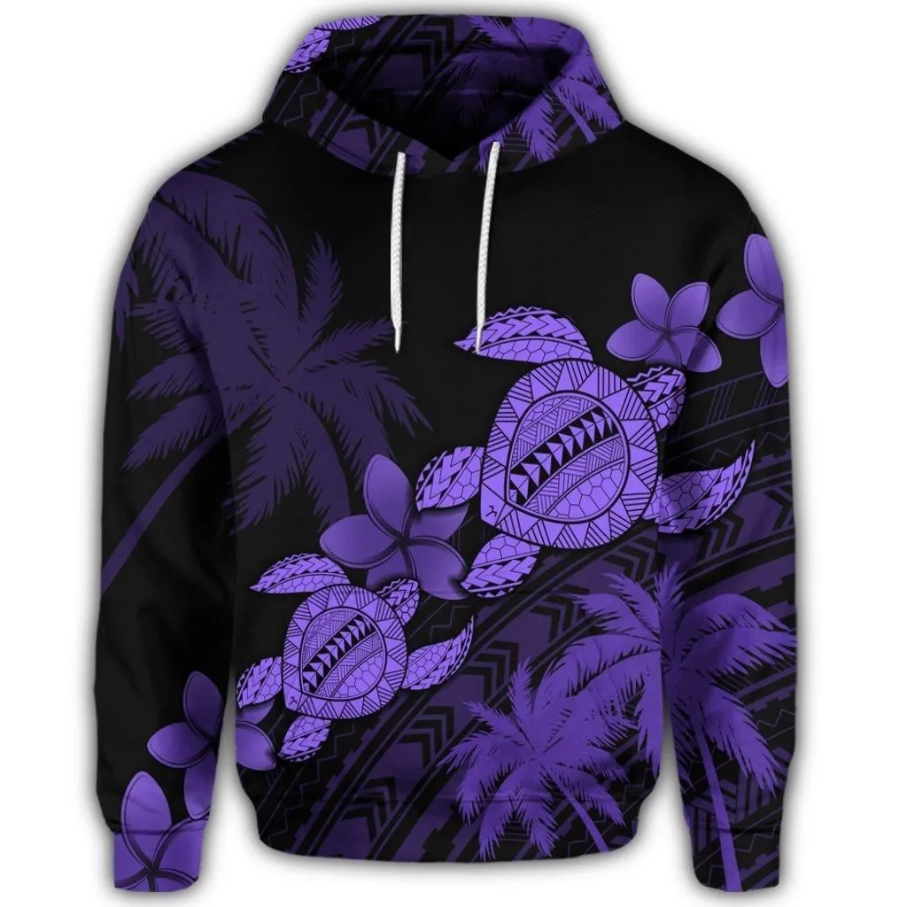 Hawaiian Turtle Plumeria Coconut Tree Polynesian Hoodie - Purple