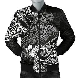 Hawaii Polynesian Men's Bomber Jacket - Kanaka Maoli White Shark Polynesian Tattoo - BN18