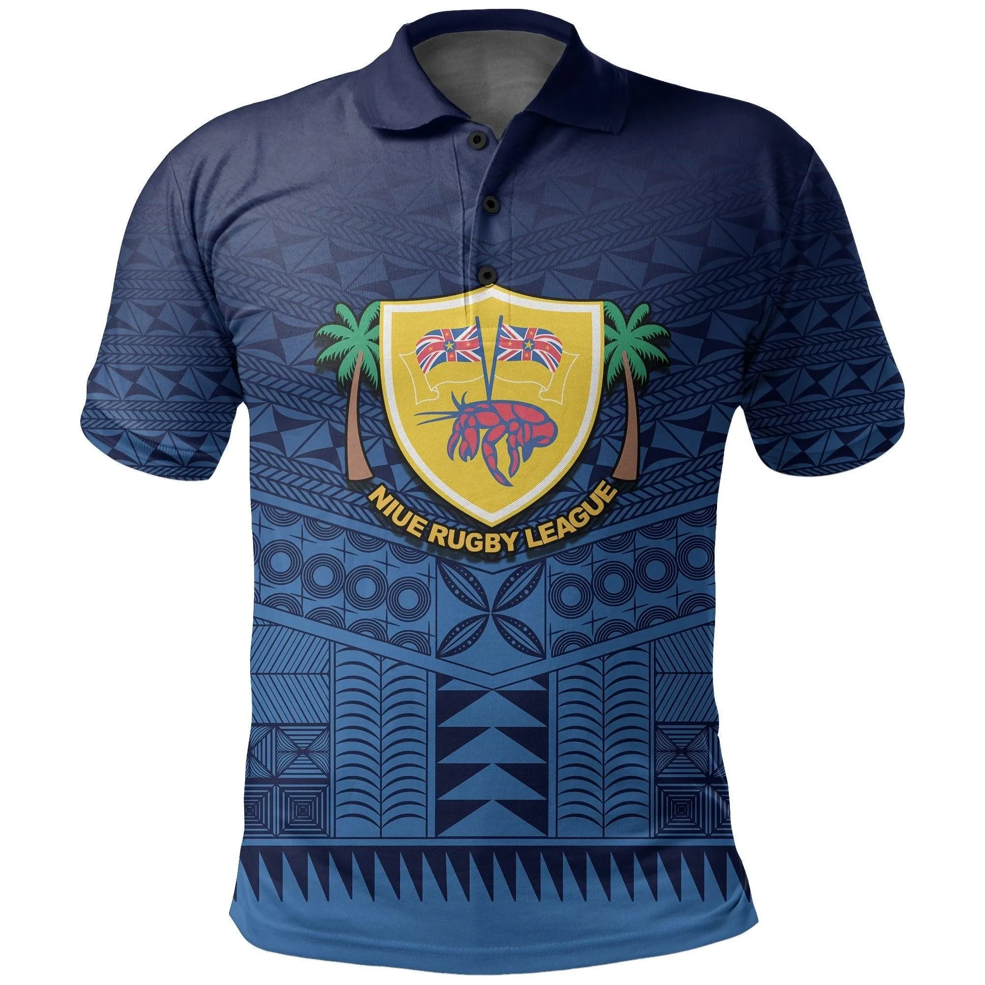 (Custom Text and Number) Niue Rugby Polo Shirt Blue