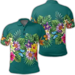Hawaiian Tropical Strelitzia Plumeria Orchids Hibiscus Polynesian Polo Shirt