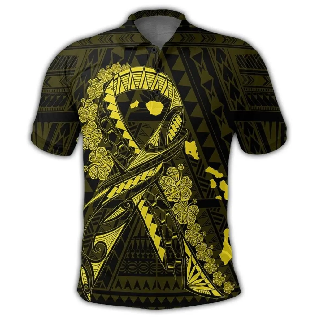 Alohawaii Shirt - Hawaiian Map Heart Ribbon Cancer Hibiscus Yellow Polynesian Polo Shirt - AH - J4R