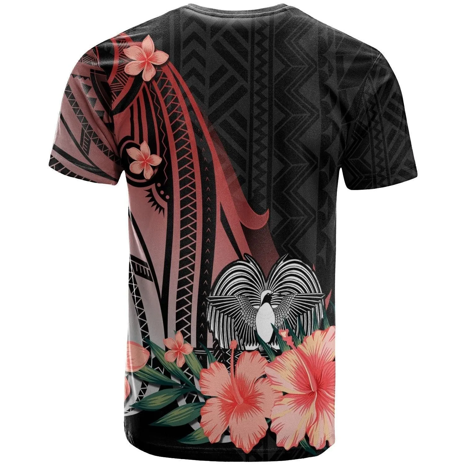 Papua New Guinea Personalised Custom T shirt - Red Polynesian Hibiscus Pattern Style