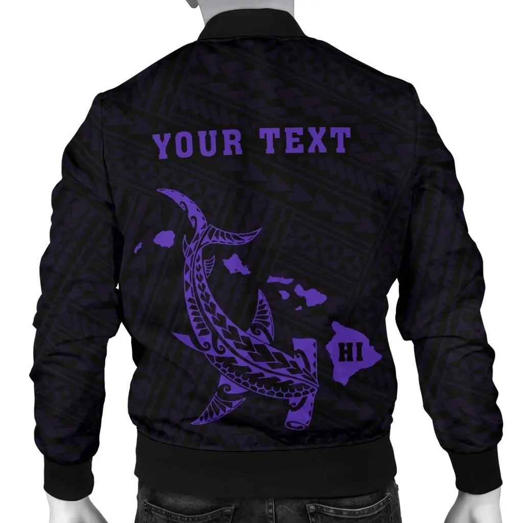 Hawaii Kakau Polynesian Hammerhead Shark Map Personalized Men's Bomber Jacket - Purple - AH - J6