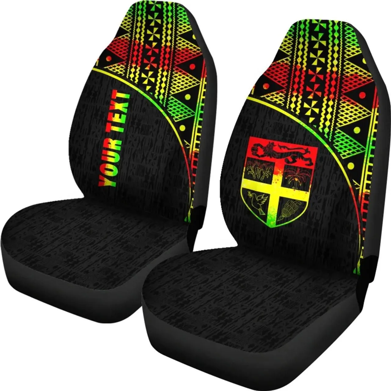 Fiji Tapa Custom Personalised Car Seat Covers - Fiji Flag Polynesian Reggae Curve